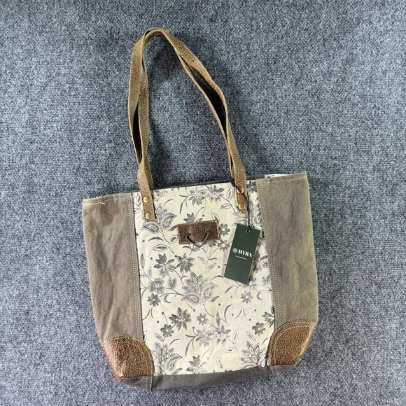 Myra Bag Handbags - Myra Bag Canvas Leather Tote Women Medium Olive Floral Boho Handbag NWT New